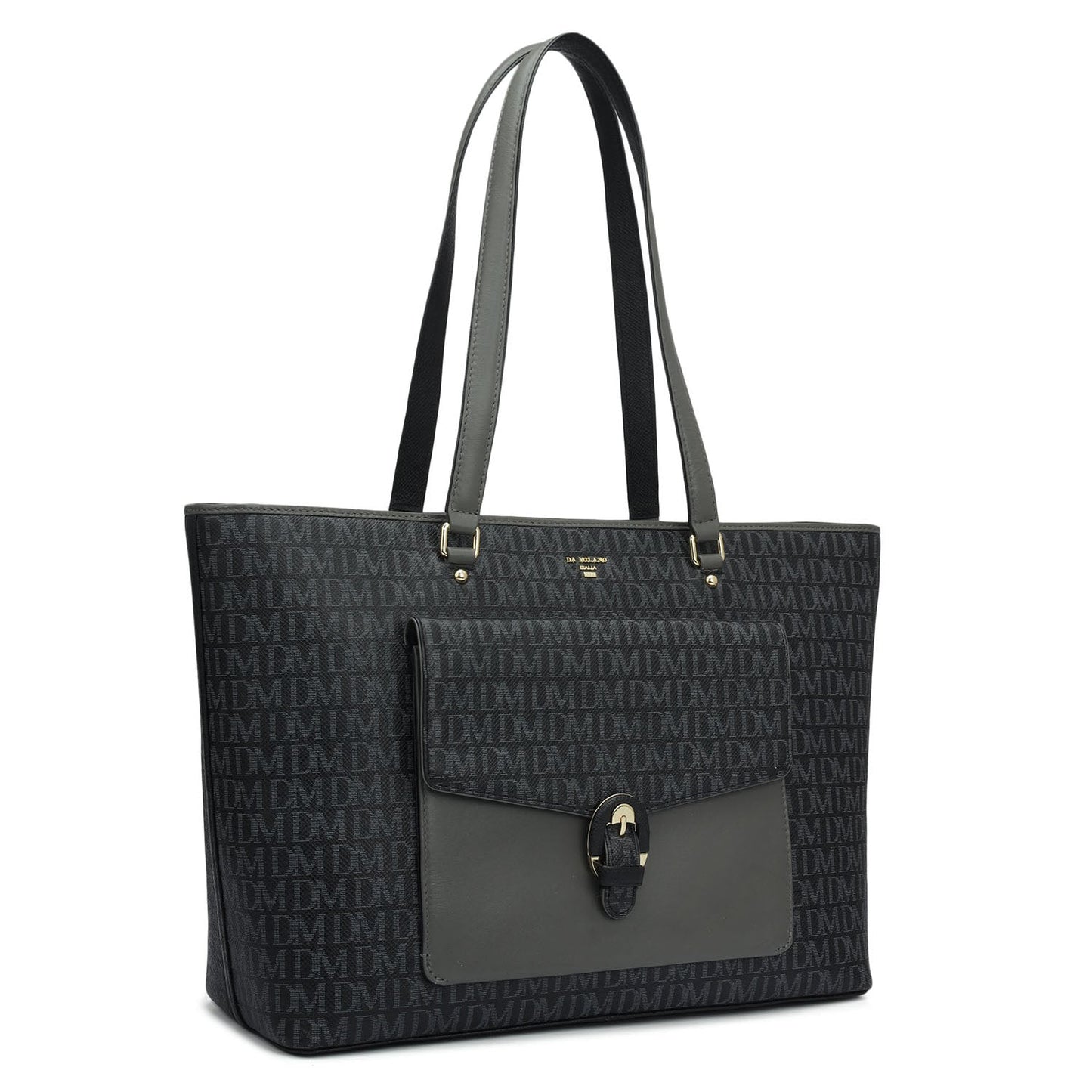 Large Monogram Plain Leather Tote - Black
