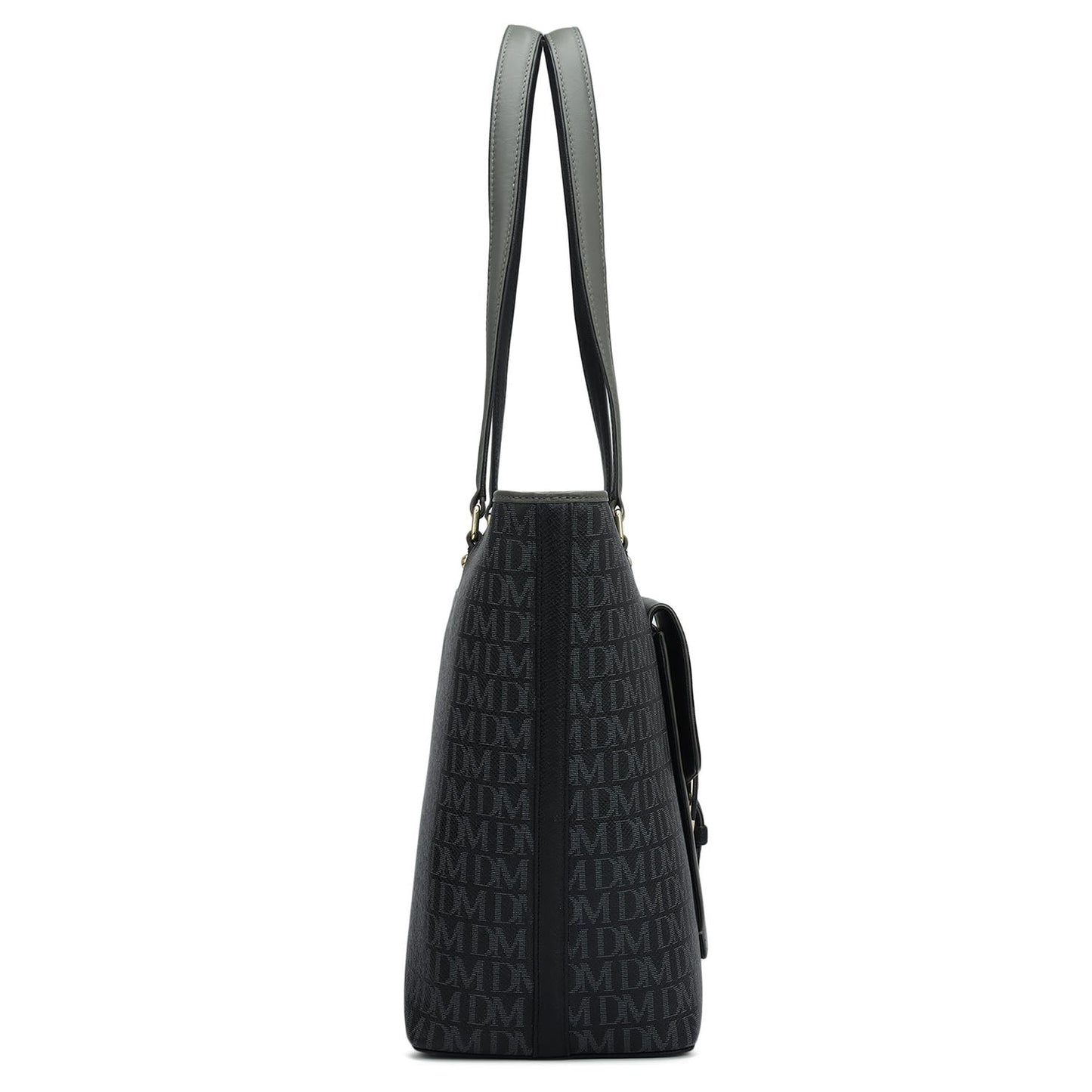 Large Monogram Plain Leather Tote - Black