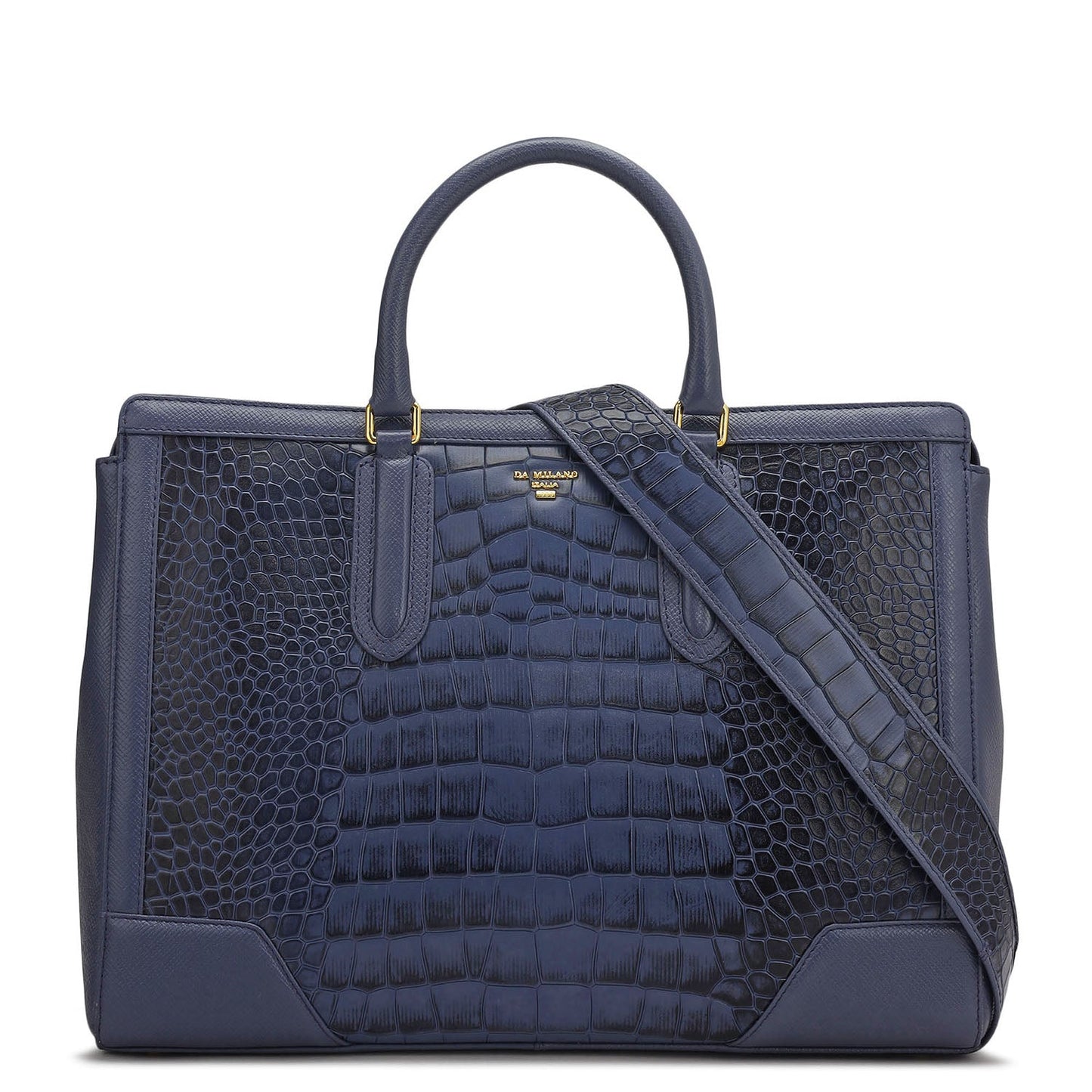 Large Croco Franzy Leather Satchel - Stardust