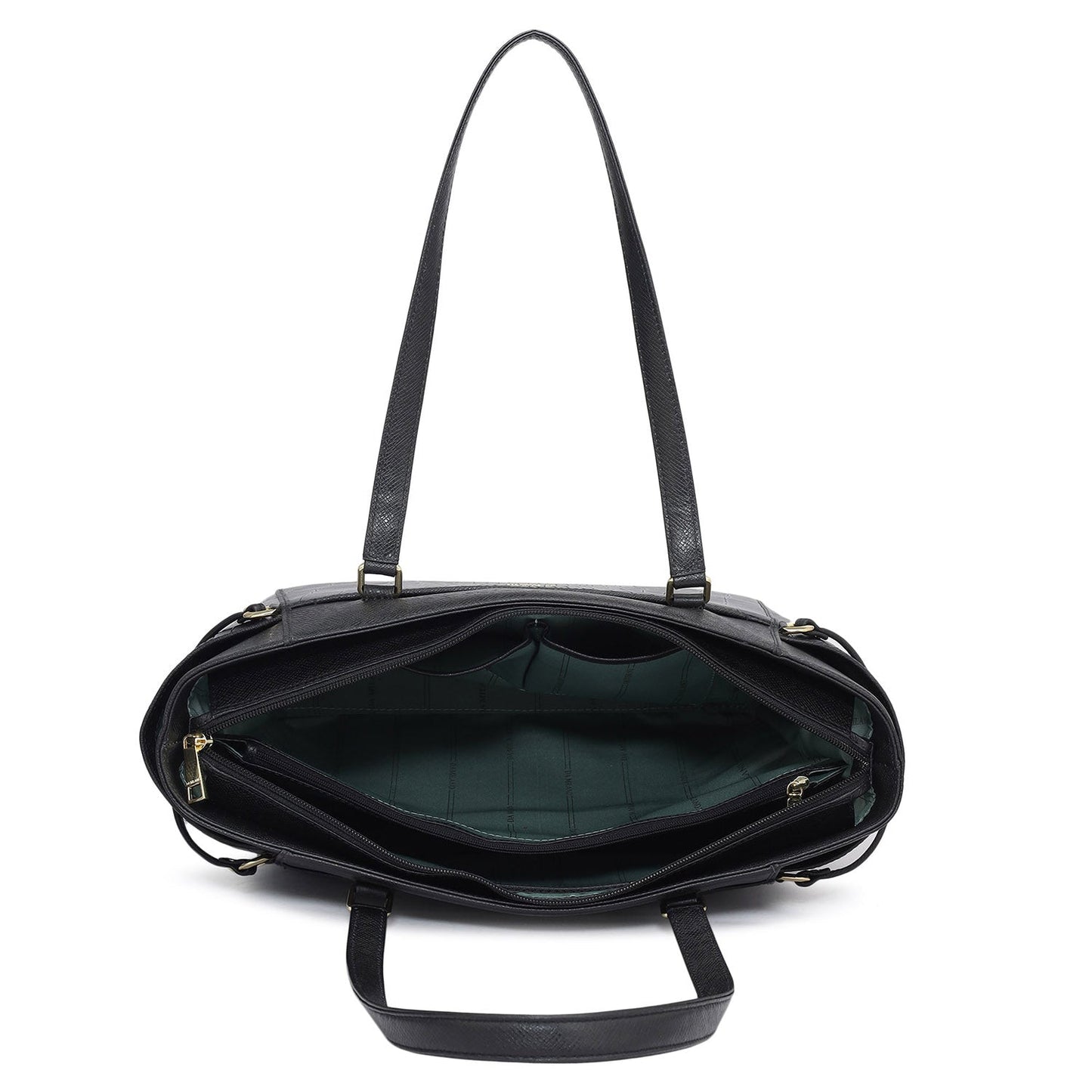 Medium Croco Franzy Leather Shoulder Bag - Black