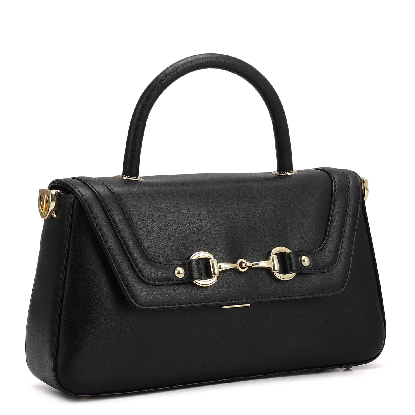 Small Plain Leather Satchel - Black