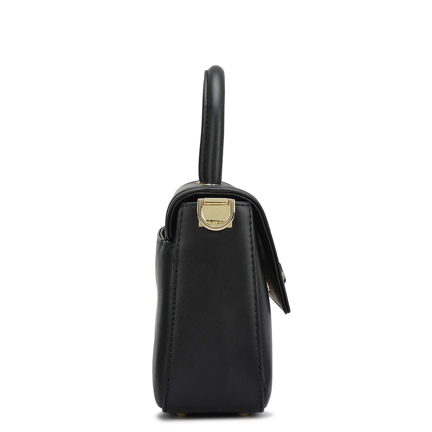 Small Plain Leather Satchel - Black