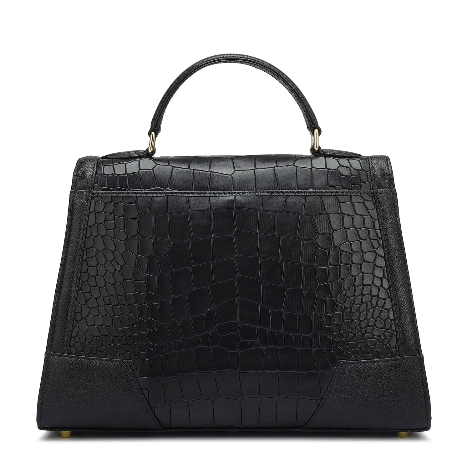 Medium Croco Franzy Leather Satchel - Black
