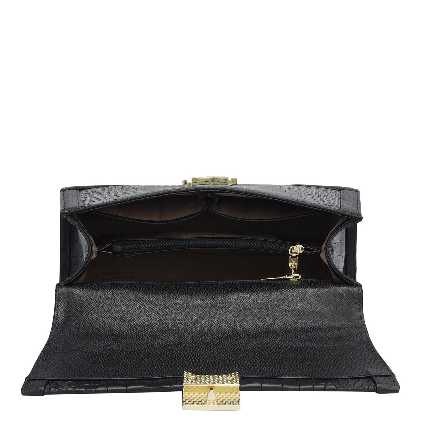 Medium Croco Franzy Leather Satchel - Black