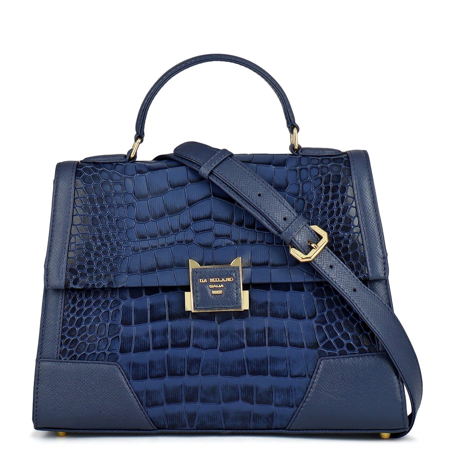 Medium Croco Franzy Leather Satchel - Stardust