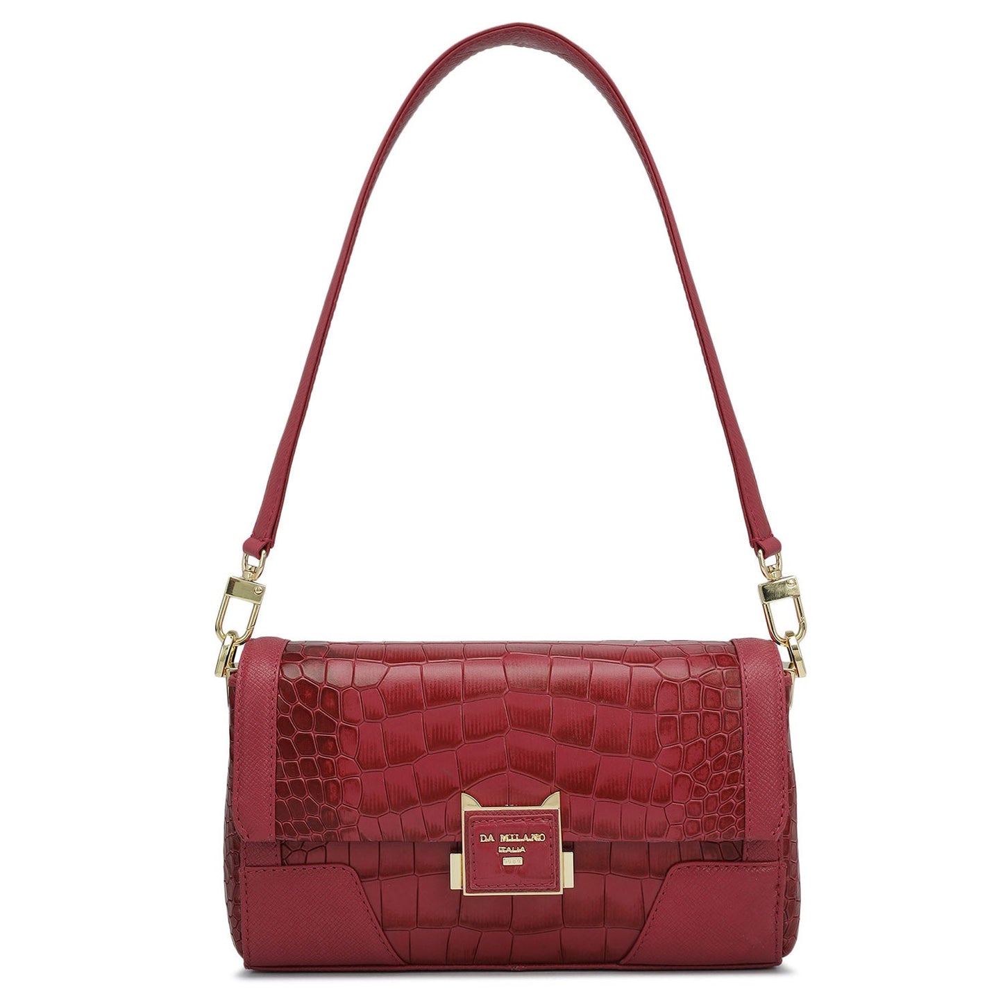 Small Croco Franzy Leather Baguette - Plumberry