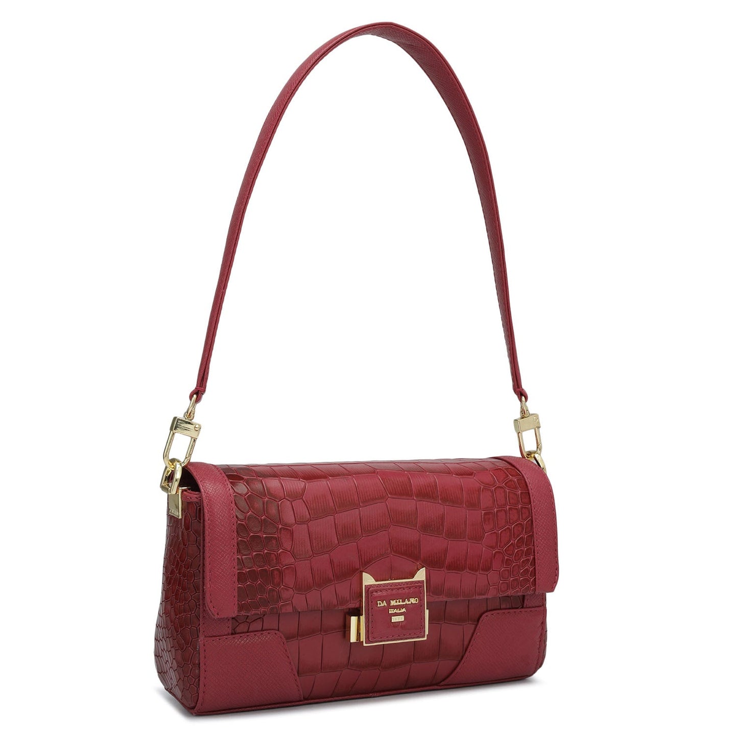 Small Croco Franzy Leather Baguette - Plumberry