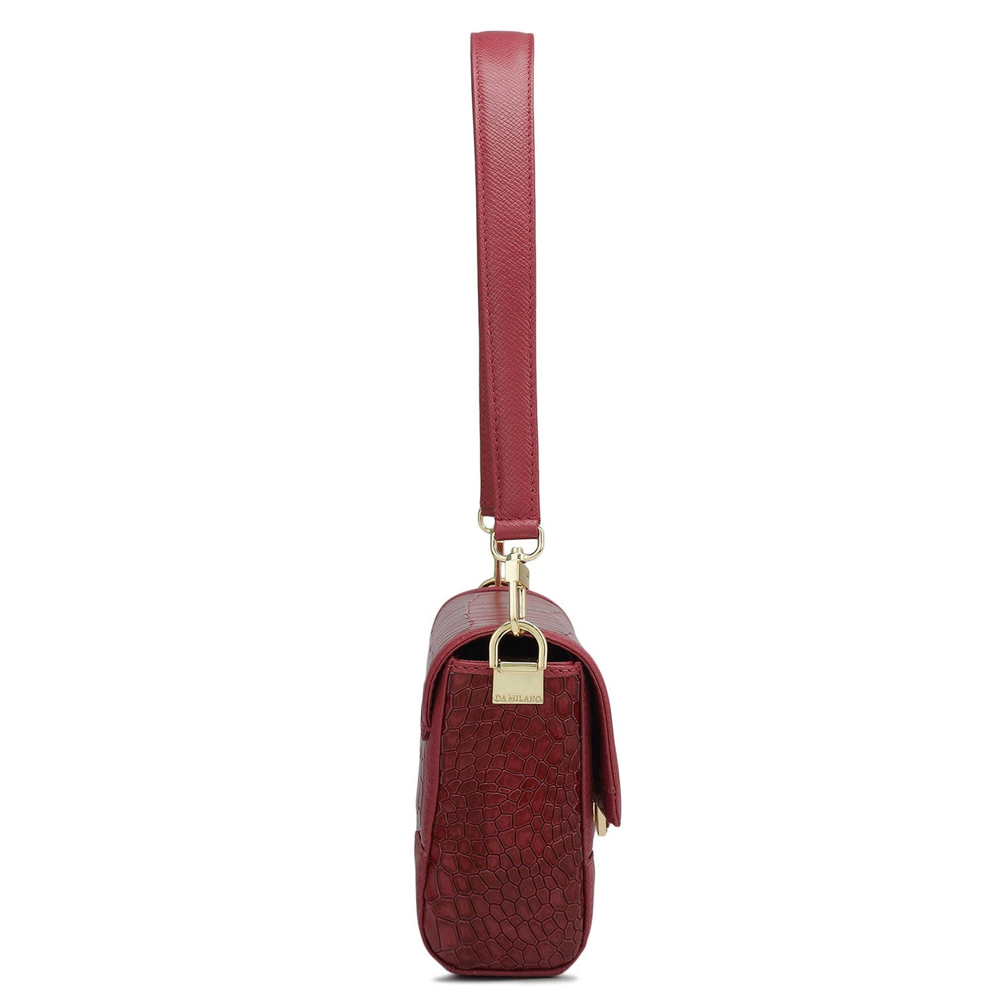 Small Croco Franzy Leather Baguette - Plumberry