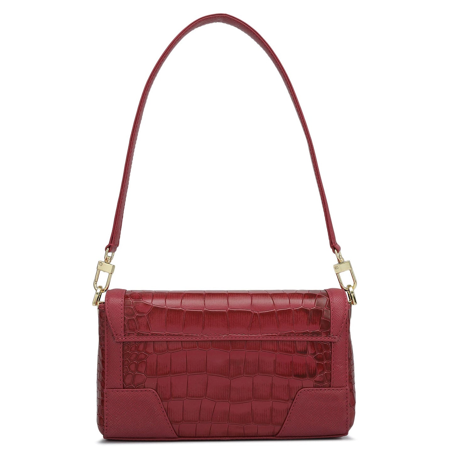 Small Croco Franzy Leather Baguette - Plumberry