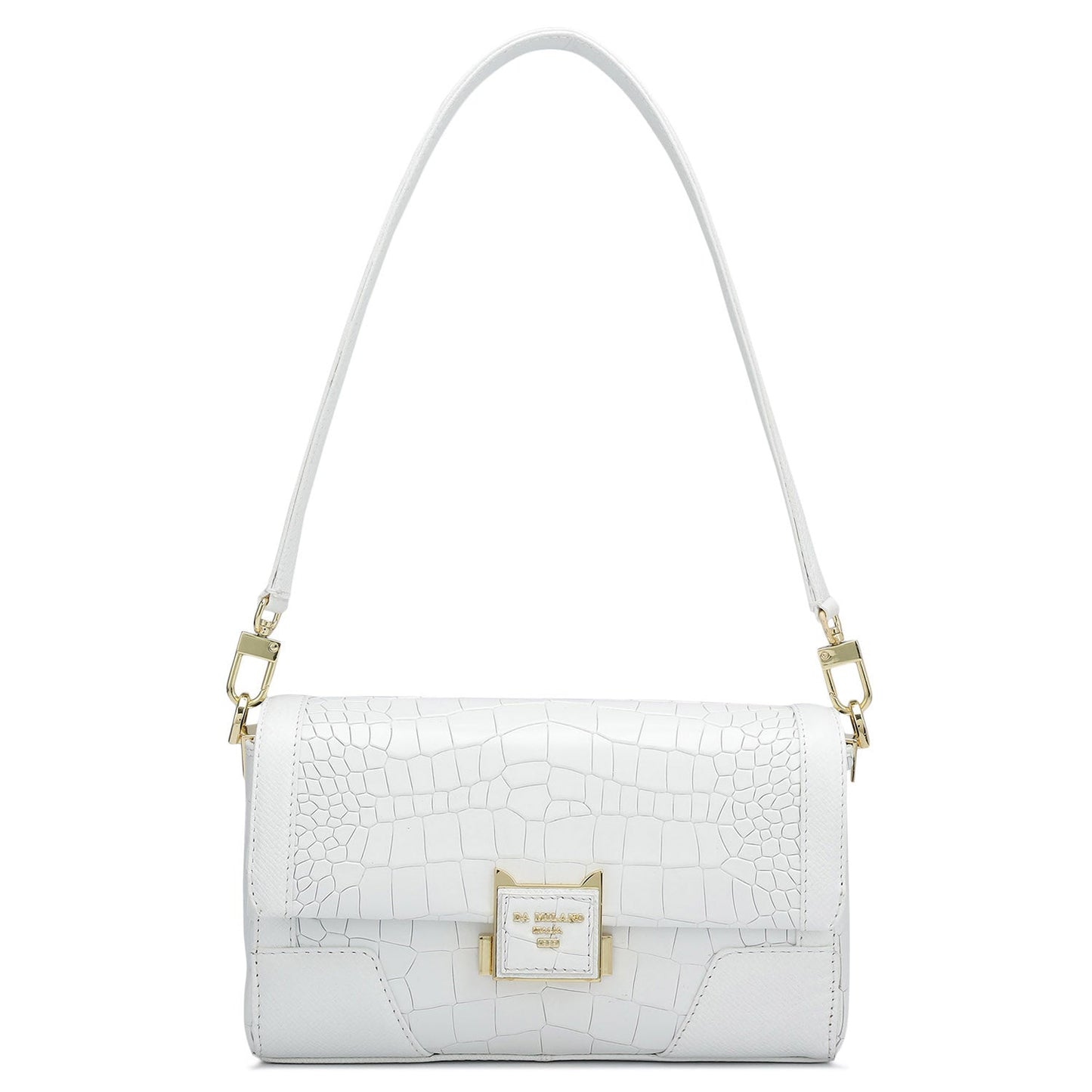 Small Croco Franzy Leather Baguette - Snow