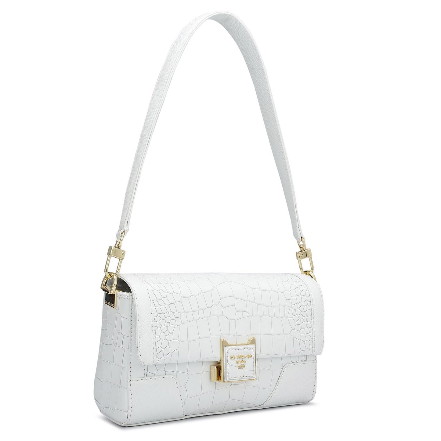 Small Croco Franzy Leather Baguette - Snow