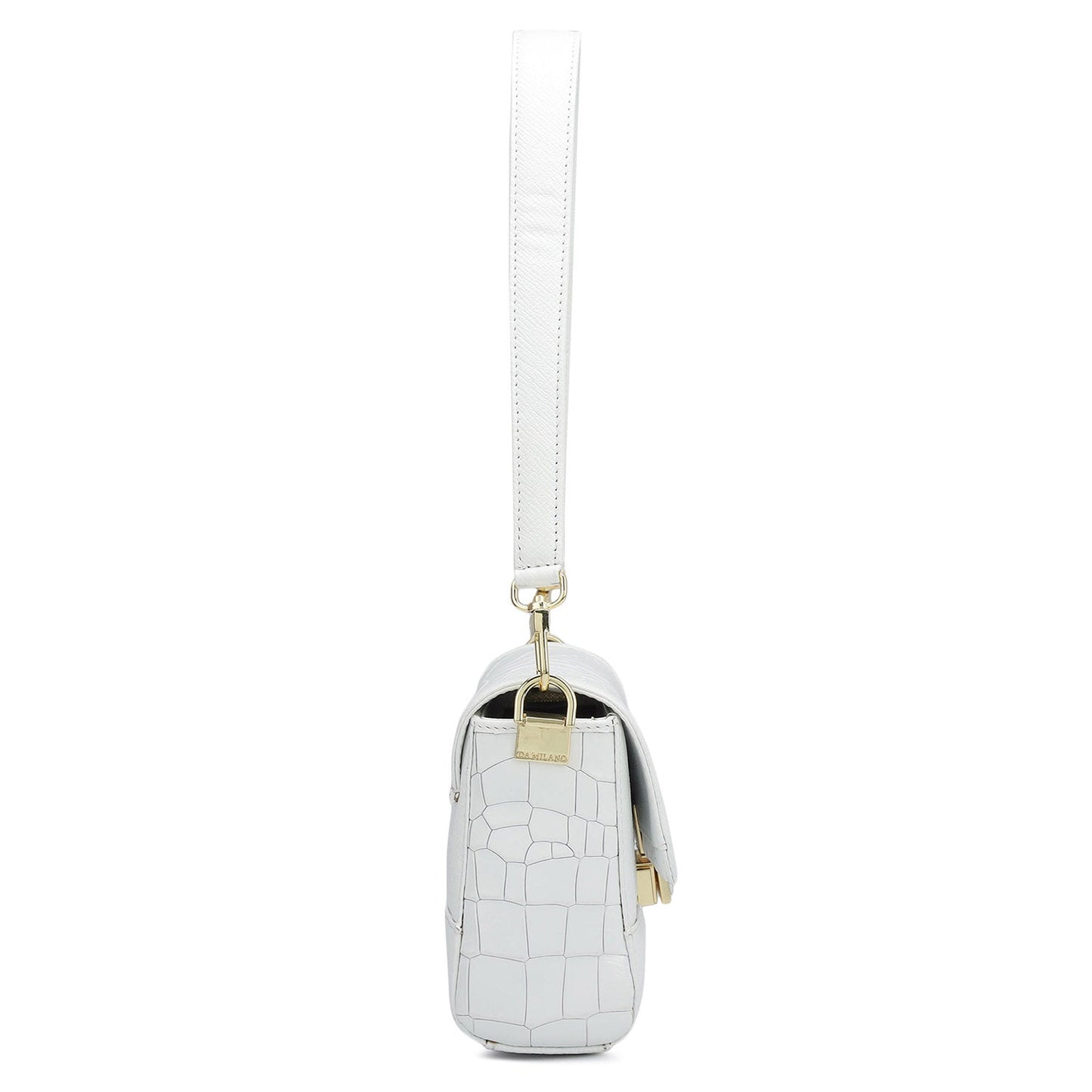 Small Croco Franzy Leather Baguette - Snow