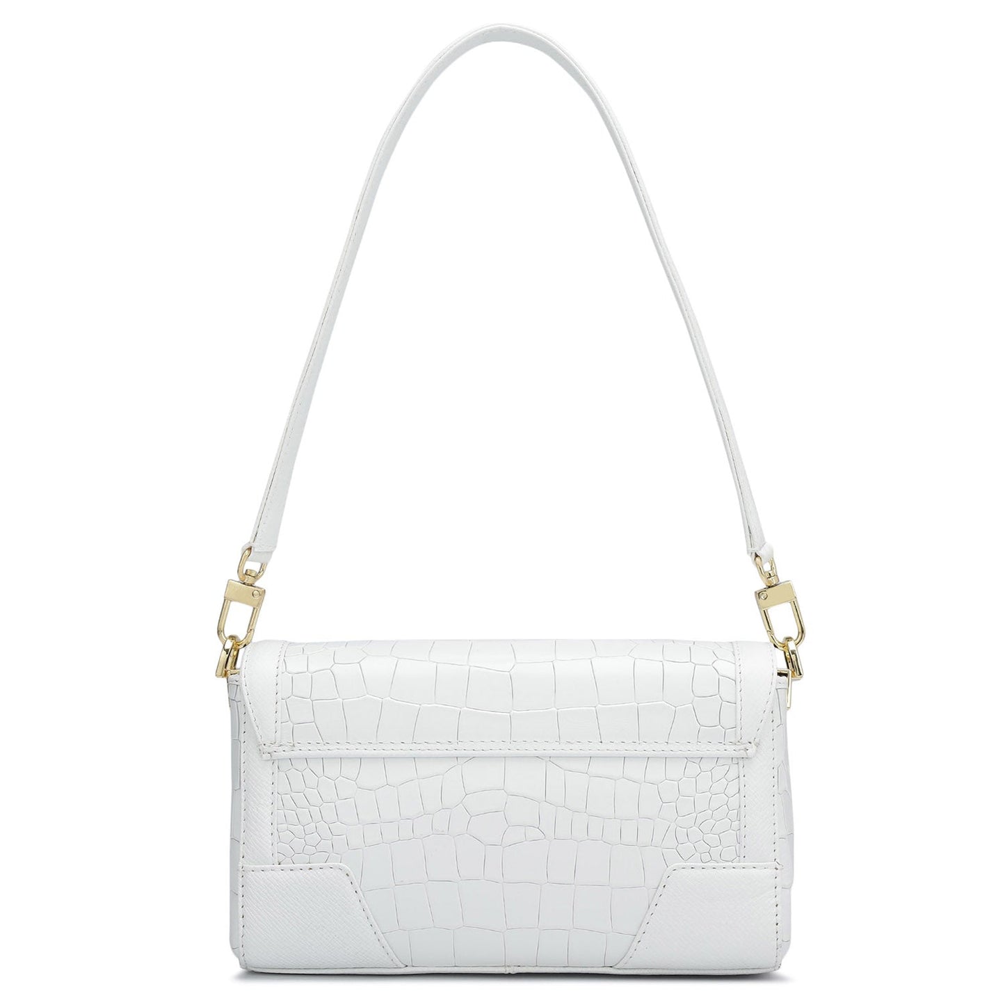Small Croco Franzy Leather Baguette - Snow