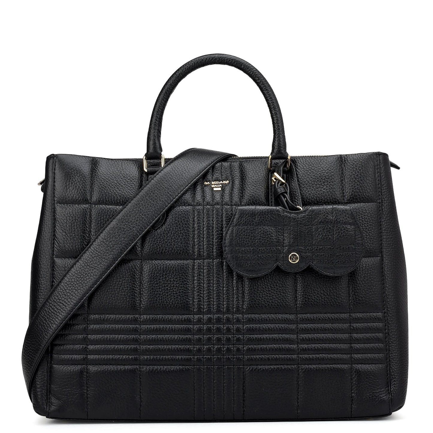 Large Wax Stripe Leather Book Tote - Black