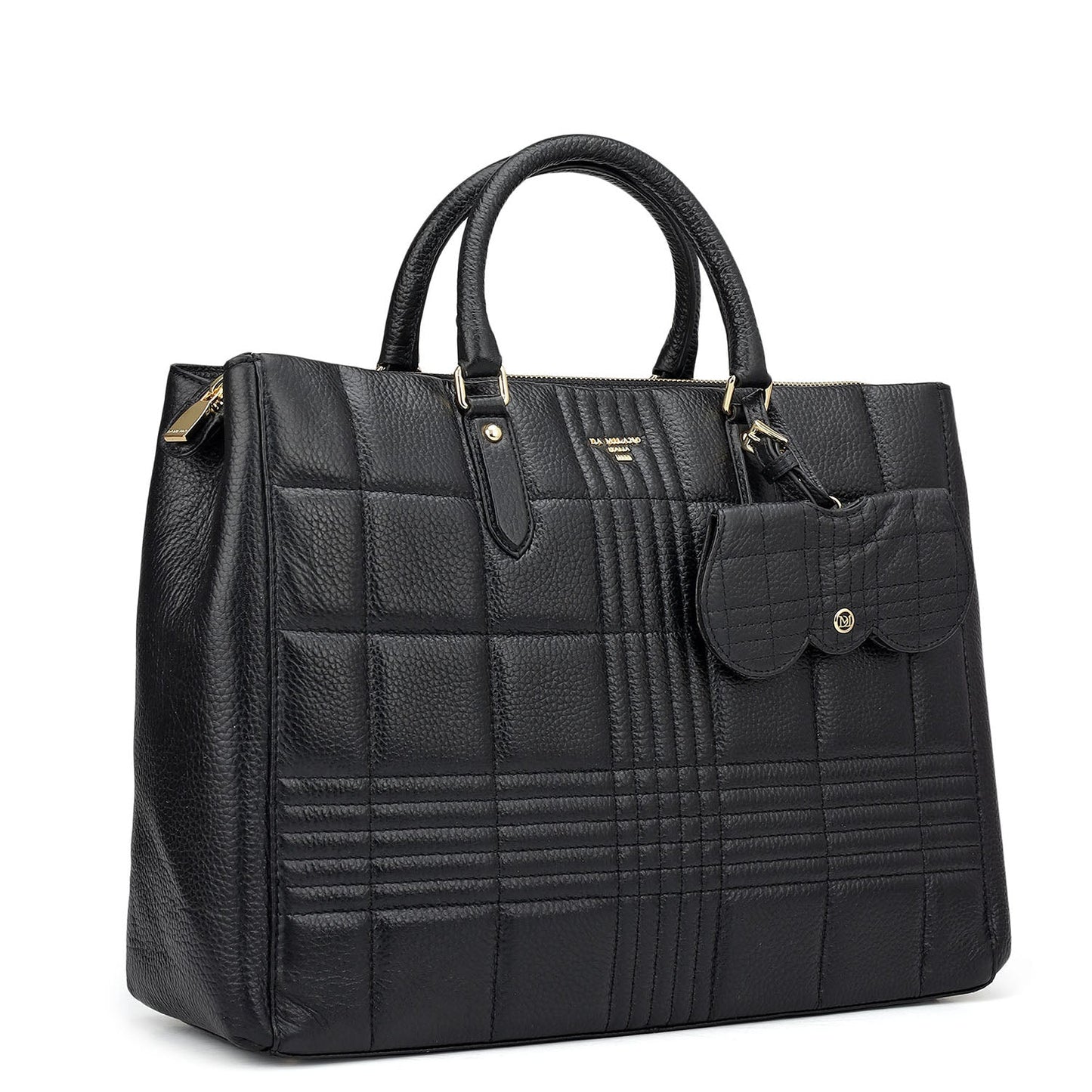 Large Wax Stripe Leather Book Tote - Black