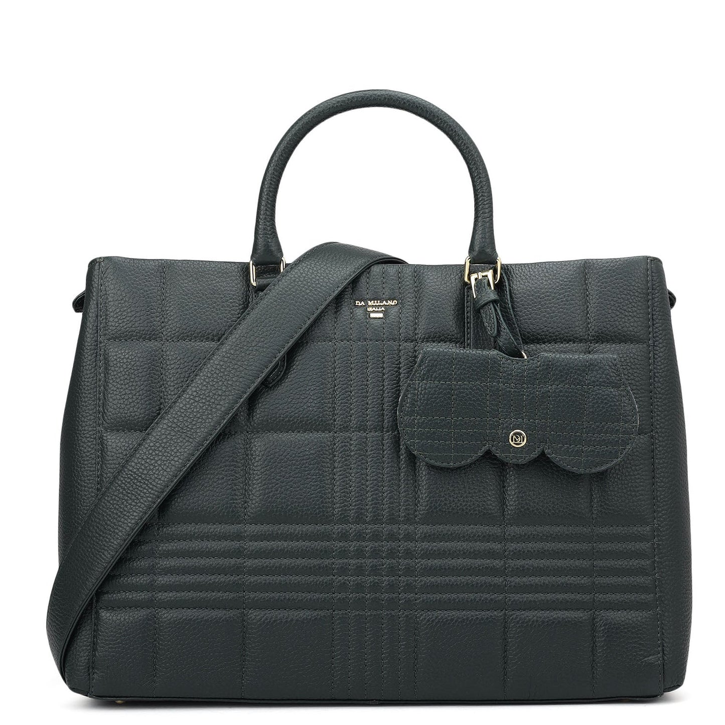 Large Wax Stripe Leather Book Tote - Bottle Green