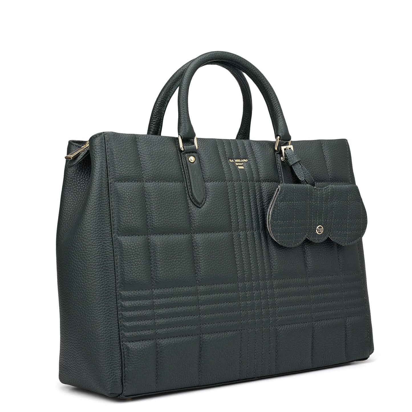 Large Wax Stripe Leather Book Tote - Bottle Green