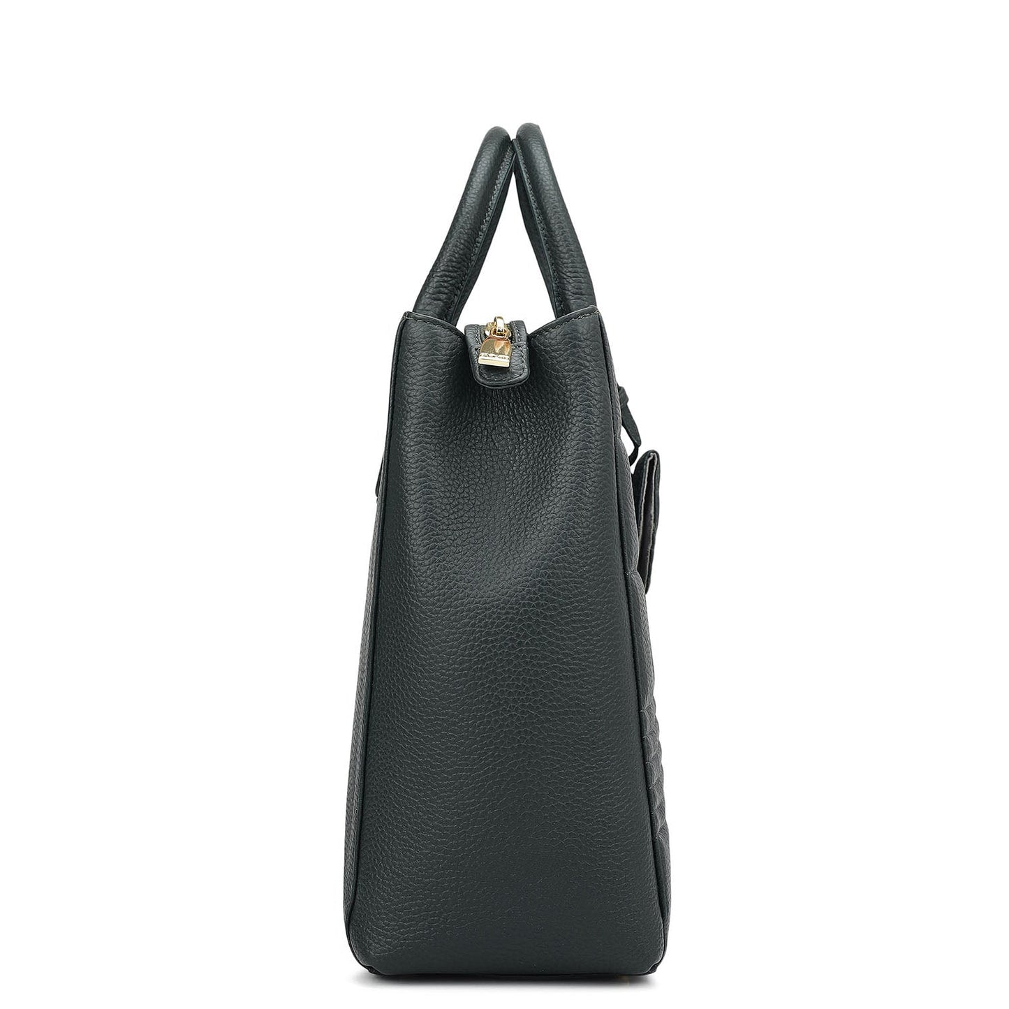 Large Wax Stripe Leather Book Tote - Bottle Green