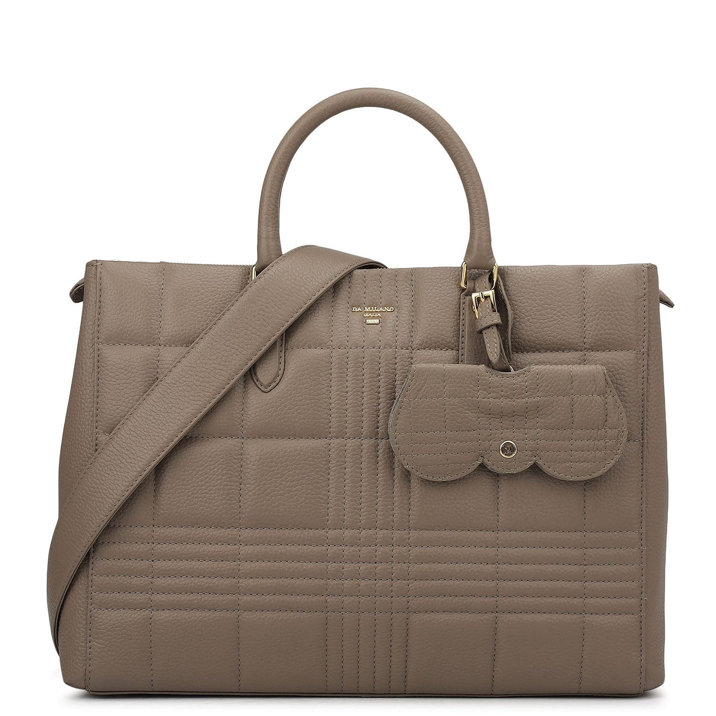 Large Wax Stripe Leather Book Tote - Taupe