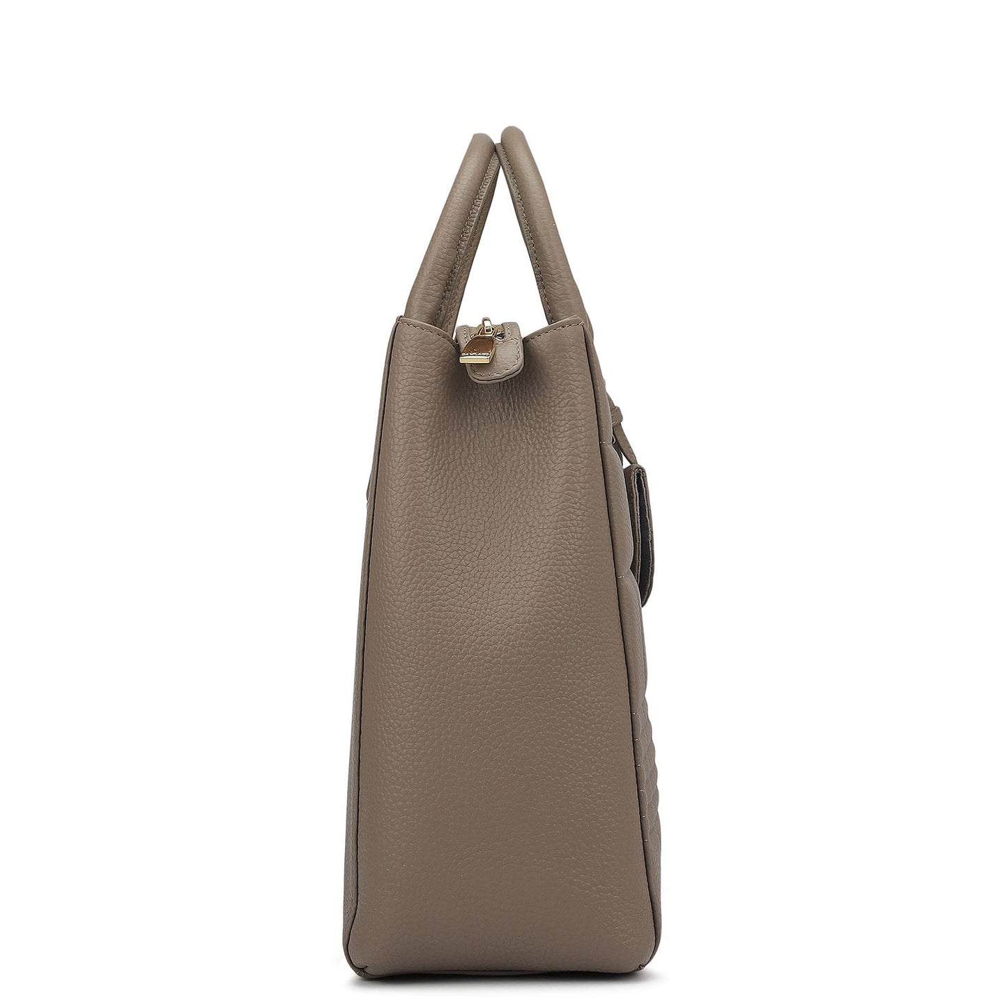 Large Wax Stripe Leather Book Tote - Taupe