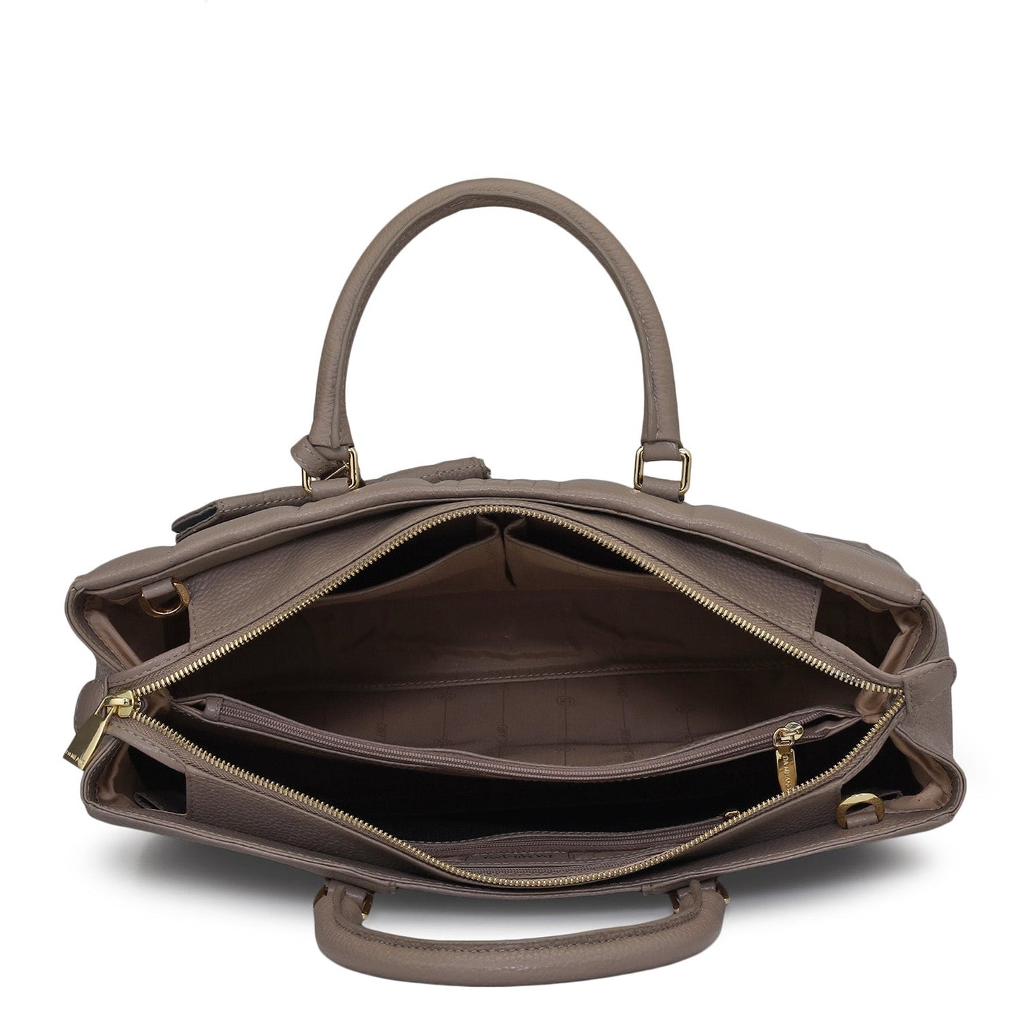 Large Wax Stripe Leather Book Tote - Taupe