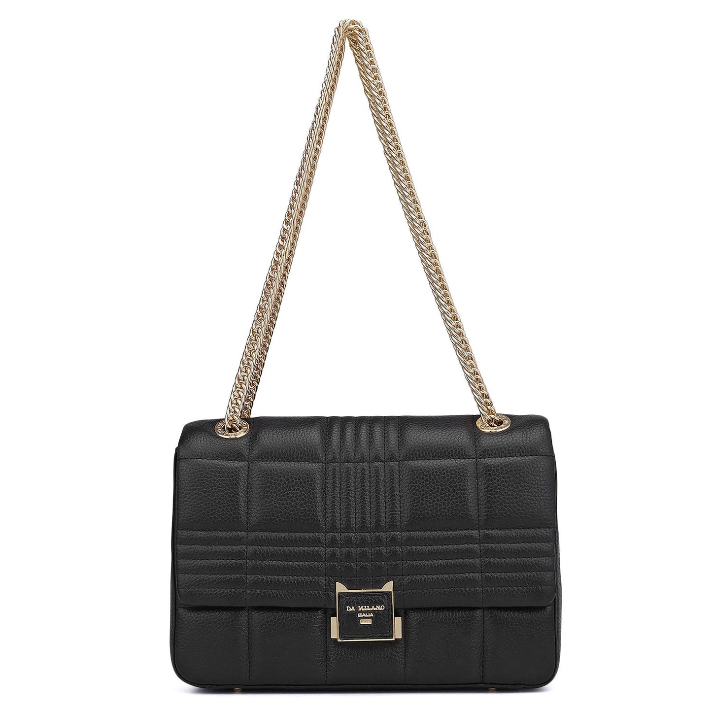 Medium Wax Stripe Leather Shoulder Bag - Black
