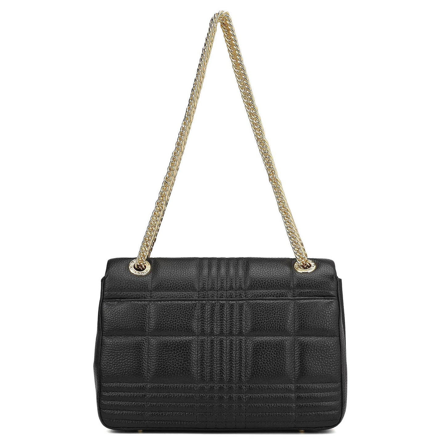 Medium Wax Stripe Leather Shoulder Bag - Black