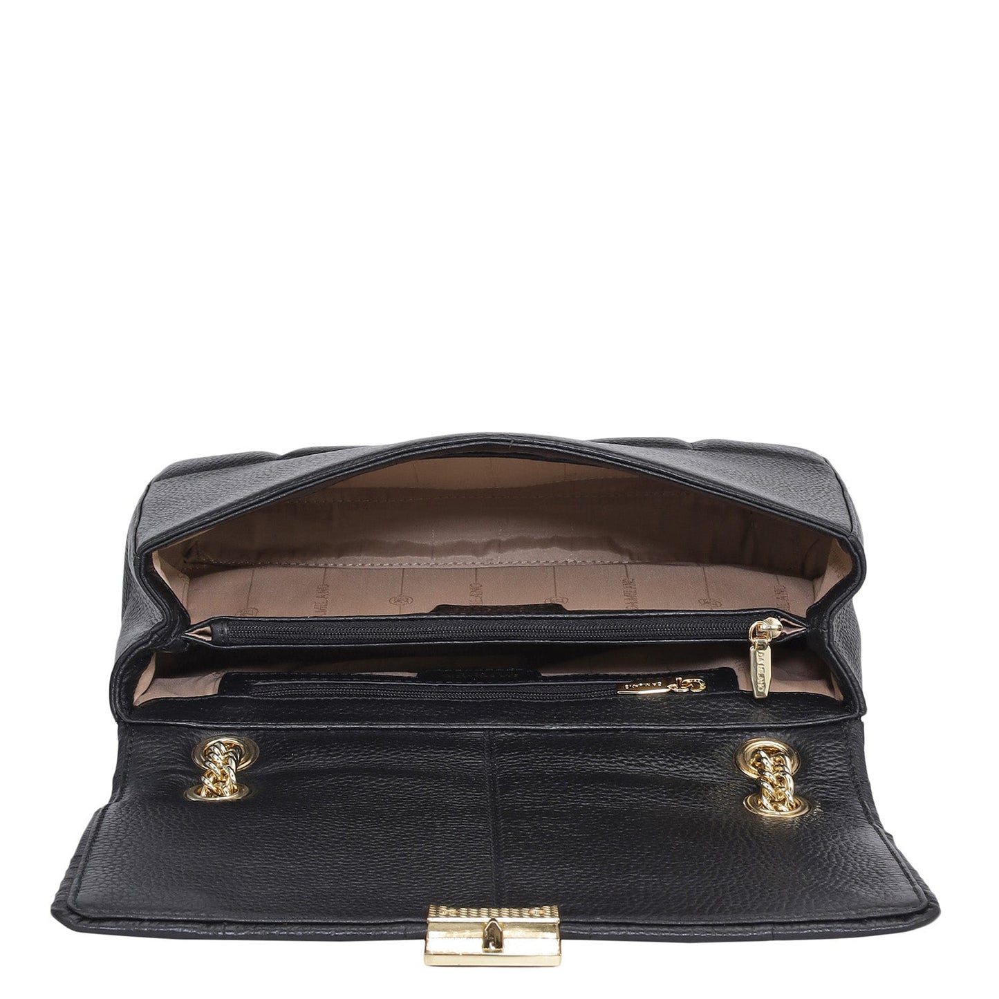 Medium Wax Stripe Leather Shoulder Bag - Black