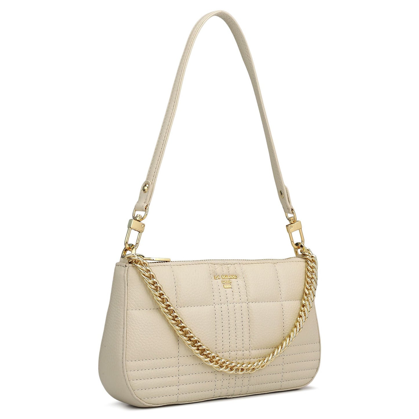 Small Wax Stripe Leather Baguette - Off White