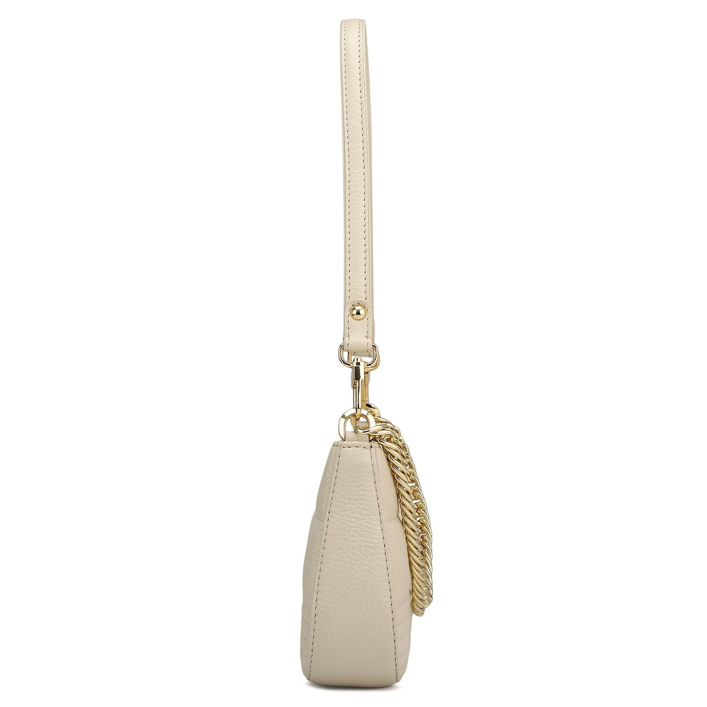Small Wax Stripe Leather Baguette - Off White