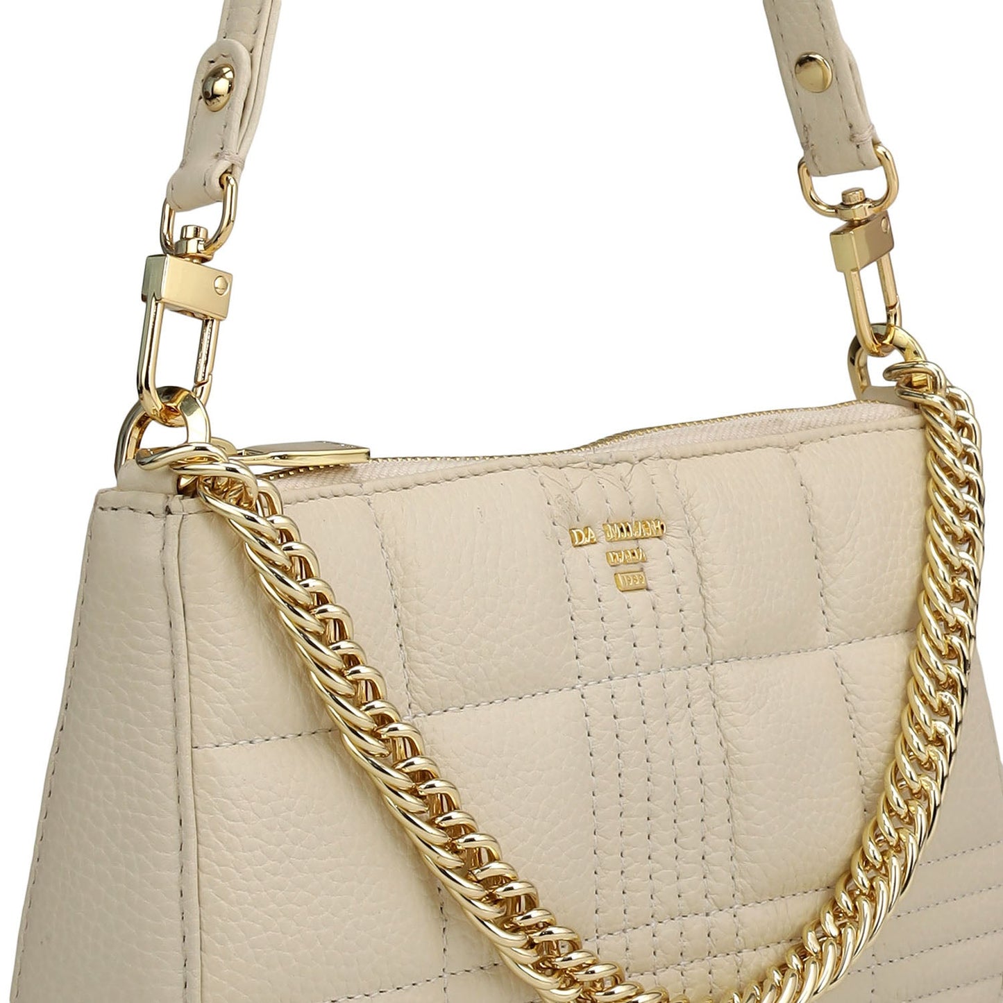 Small Wax Stripe Leather Baguette - Off White