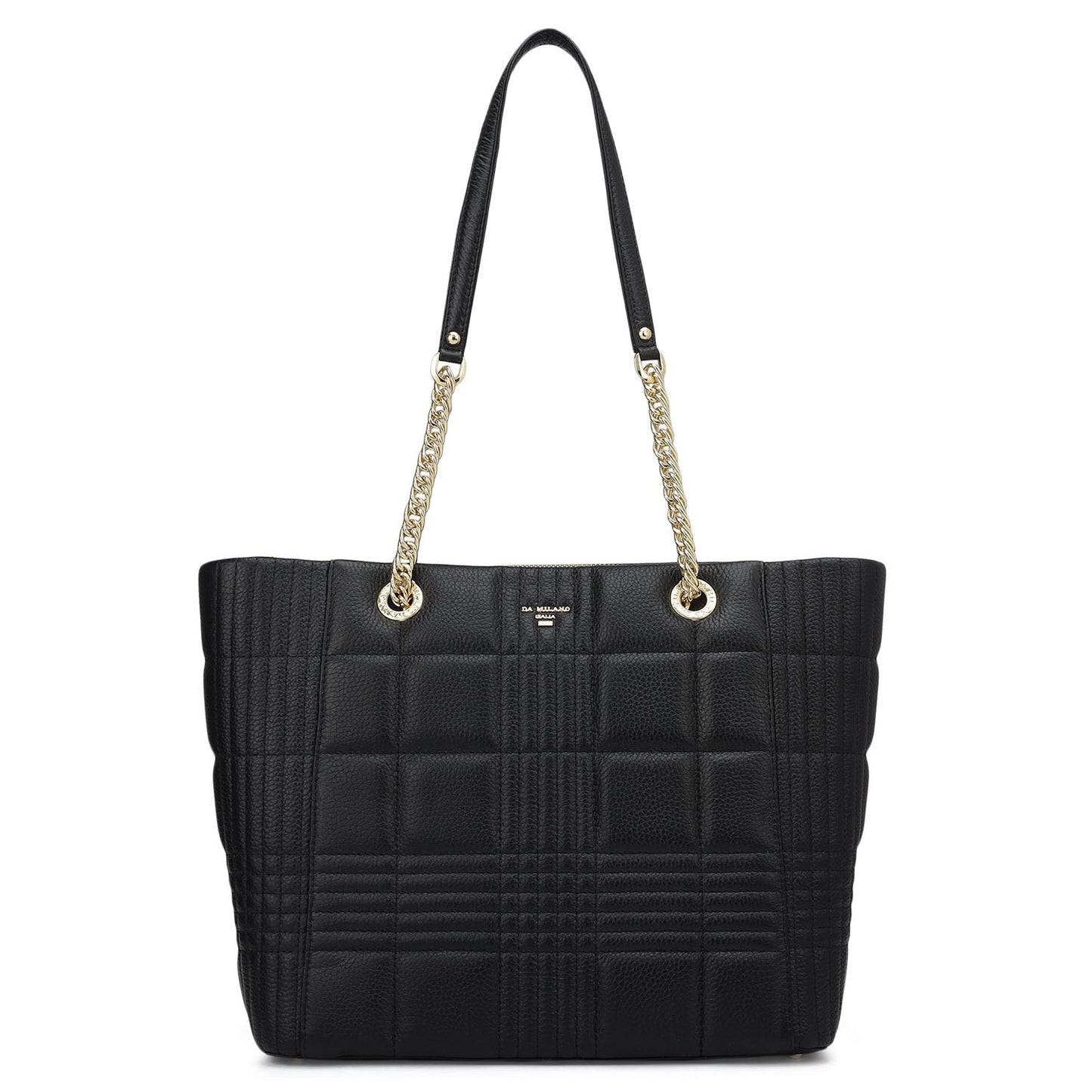 Medium Wax Stripe Leather Tote - Black