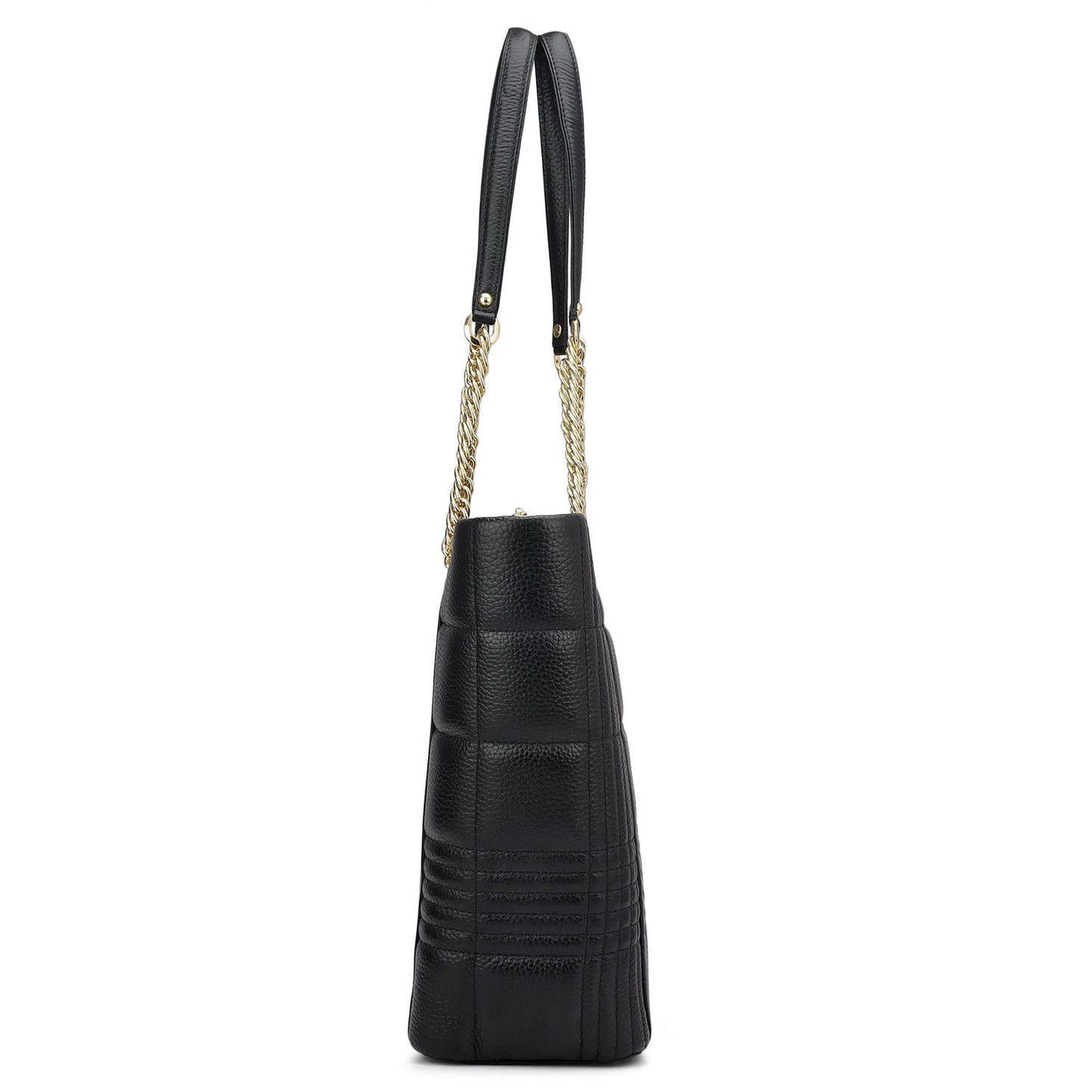 Medium Wax Stripe Leather Tote - Black