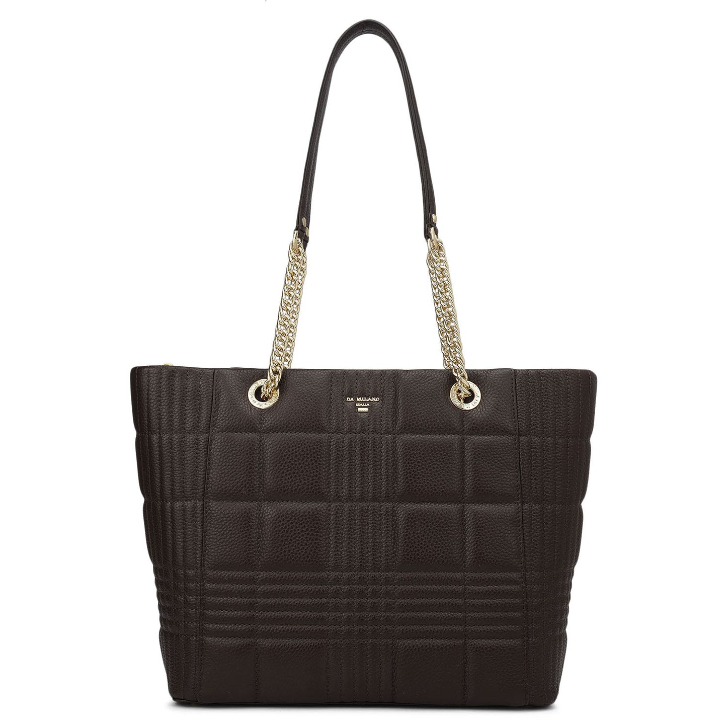 Medium Wax Stripe Leather Tote - Chocolate