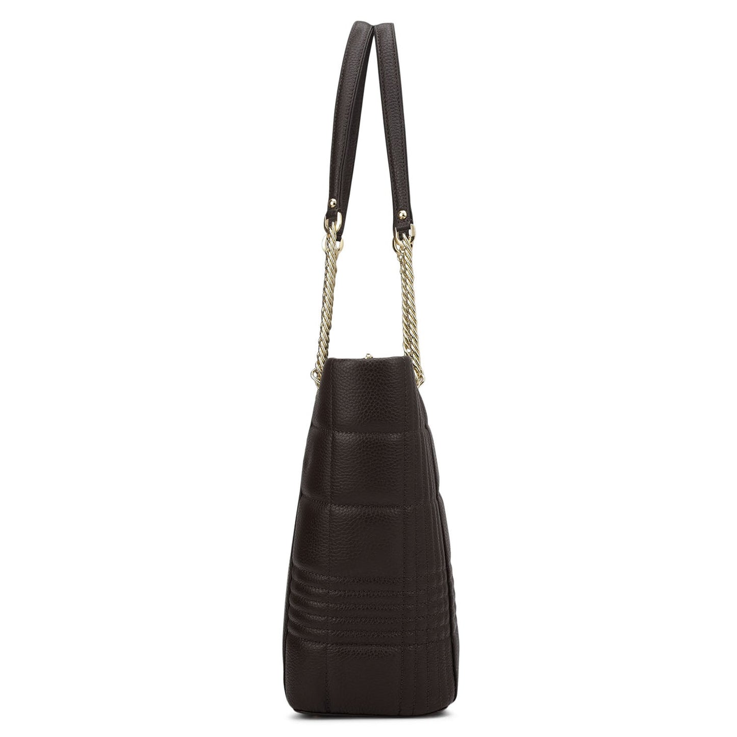Medium Wax Stripe Leather Tote - Chocolate