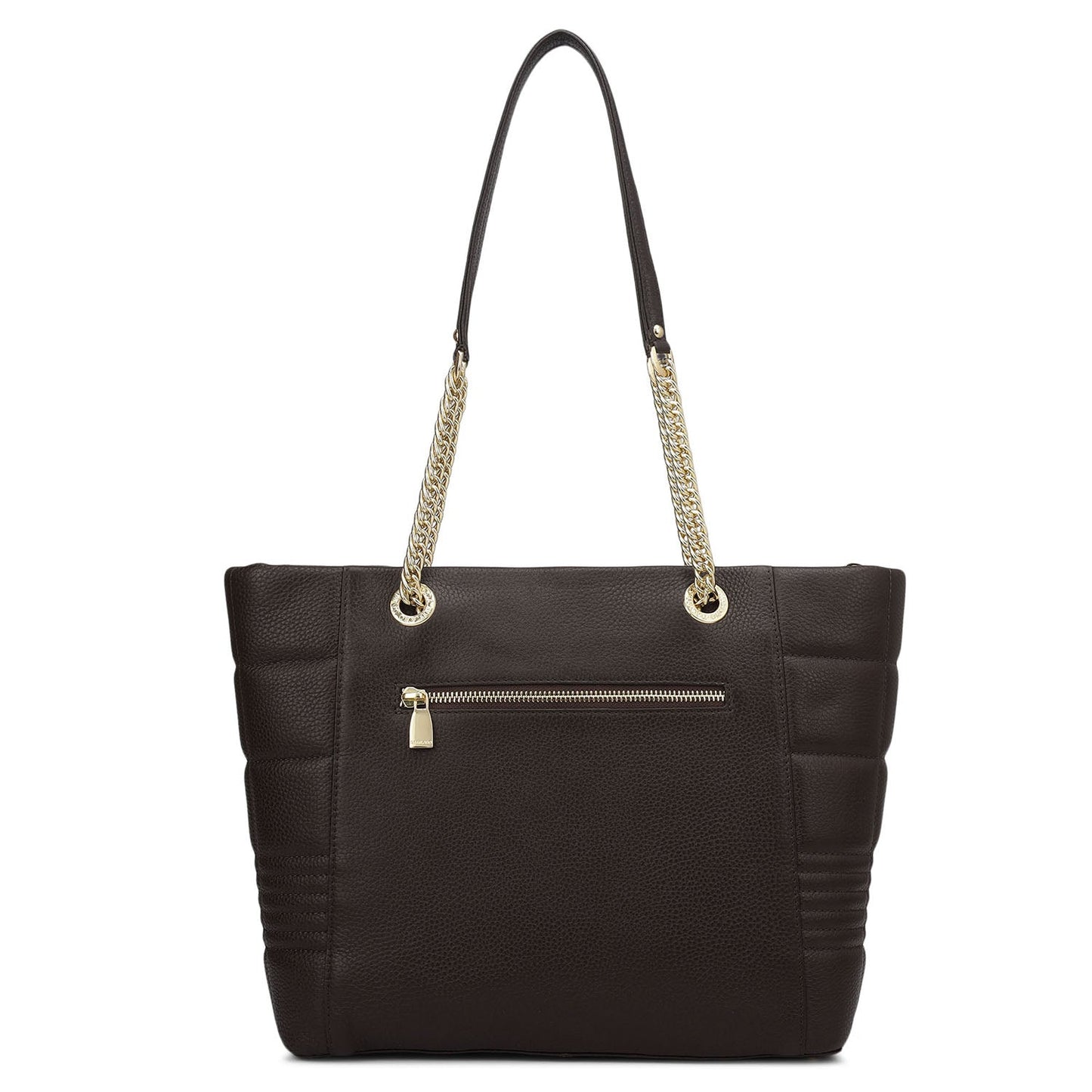 Medium Wax Stripe Leather Tote - Chocolate