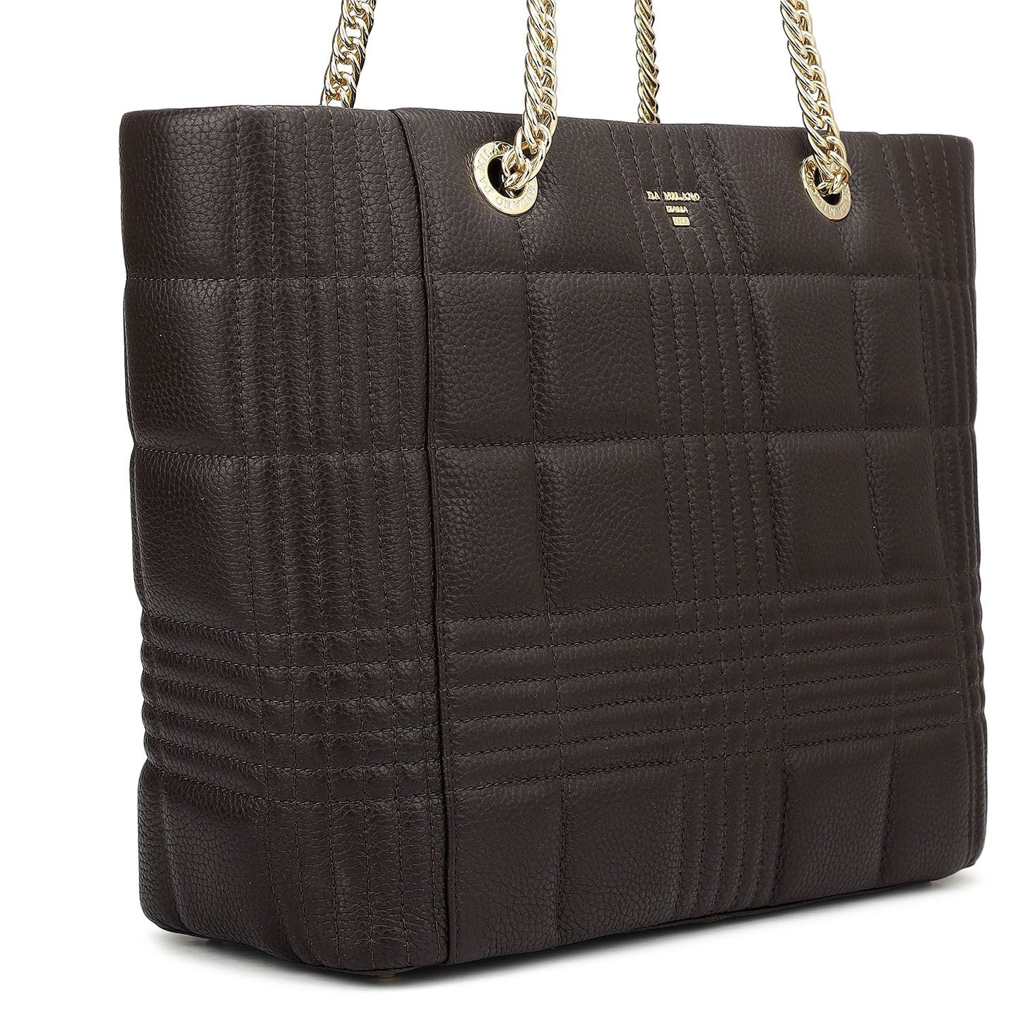 Medium Wax Stripe Leather Tote - Dark Brown