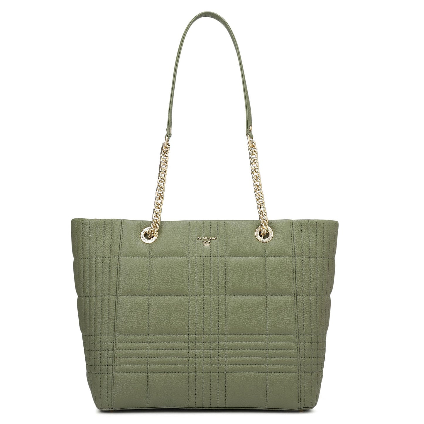 Medium Wax Stripe Leather Tote - Matcha Green