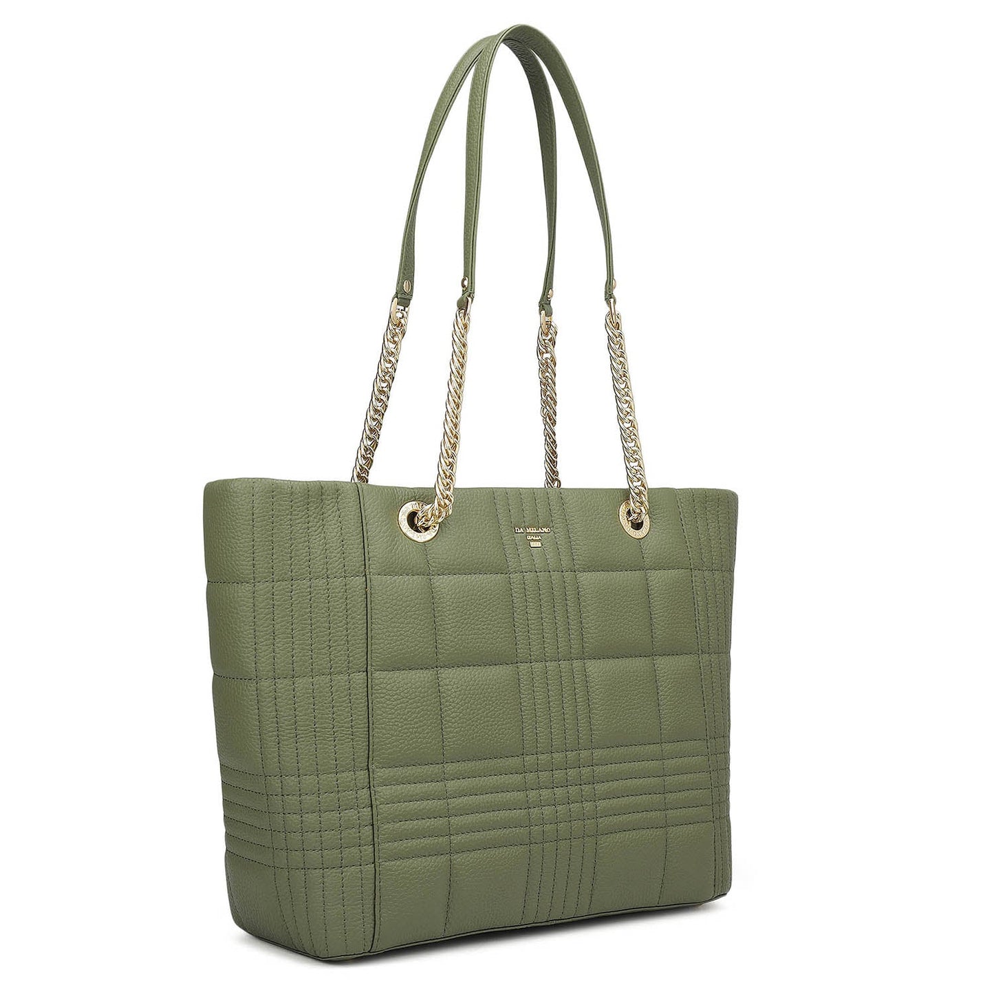 Medium Wax Stripe Leather Tote - Matcha Green