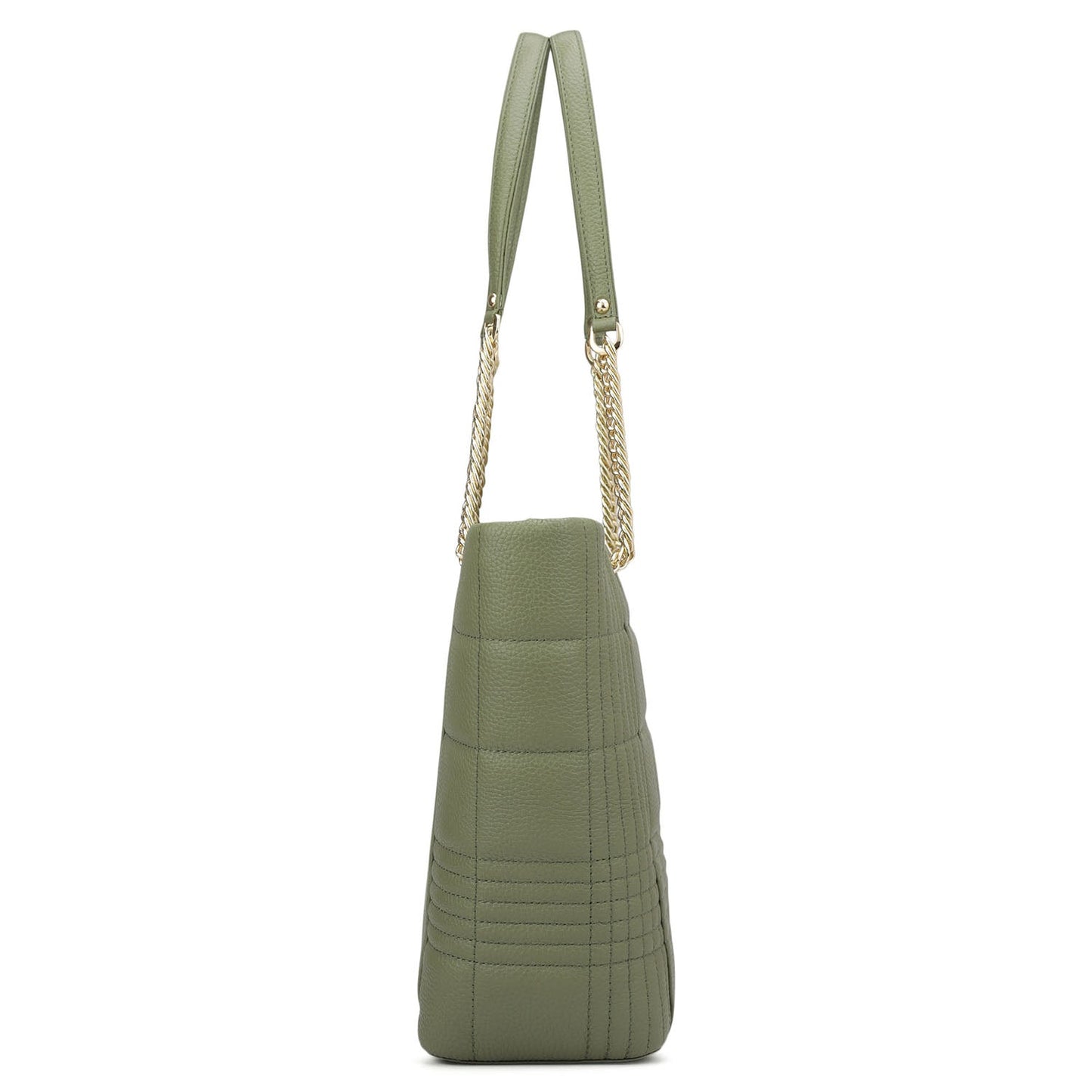 Medium Wax Stripe Leather Tote - Matcha Green