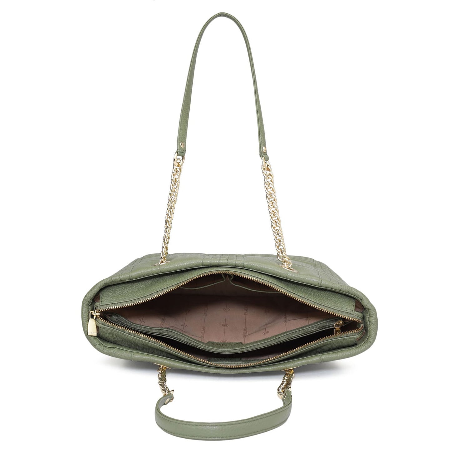 Medium Wax Stripe Leather Tote - Matcha Green