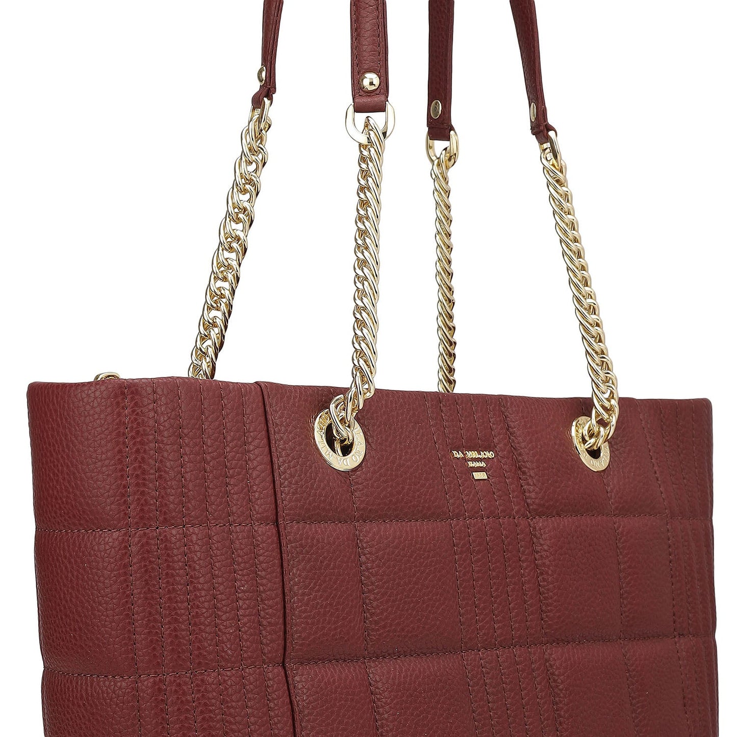 Medium Wax Stripe Leather Tote - Wine