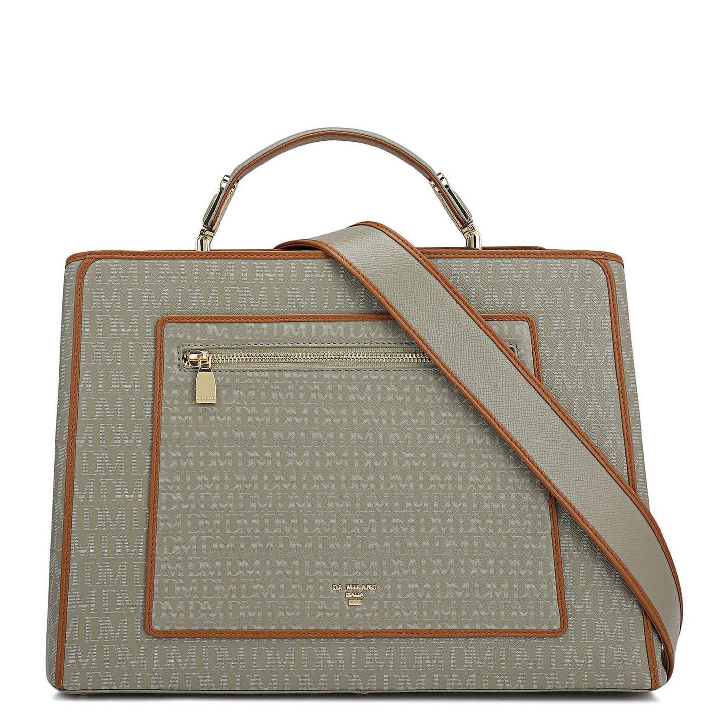 Medium Monogram Leather Book Tote - Stone Grey