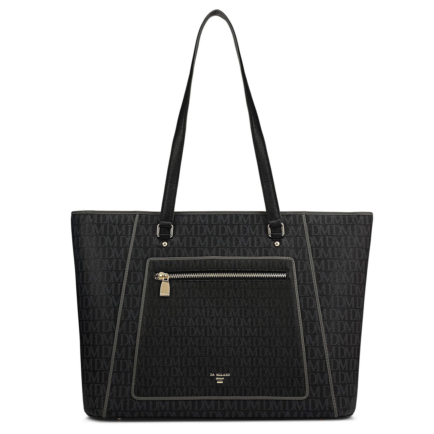 Large Monogram Leather Tote - Black