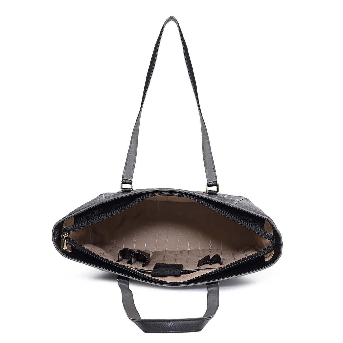 Large Monogram Leather Tote - Black