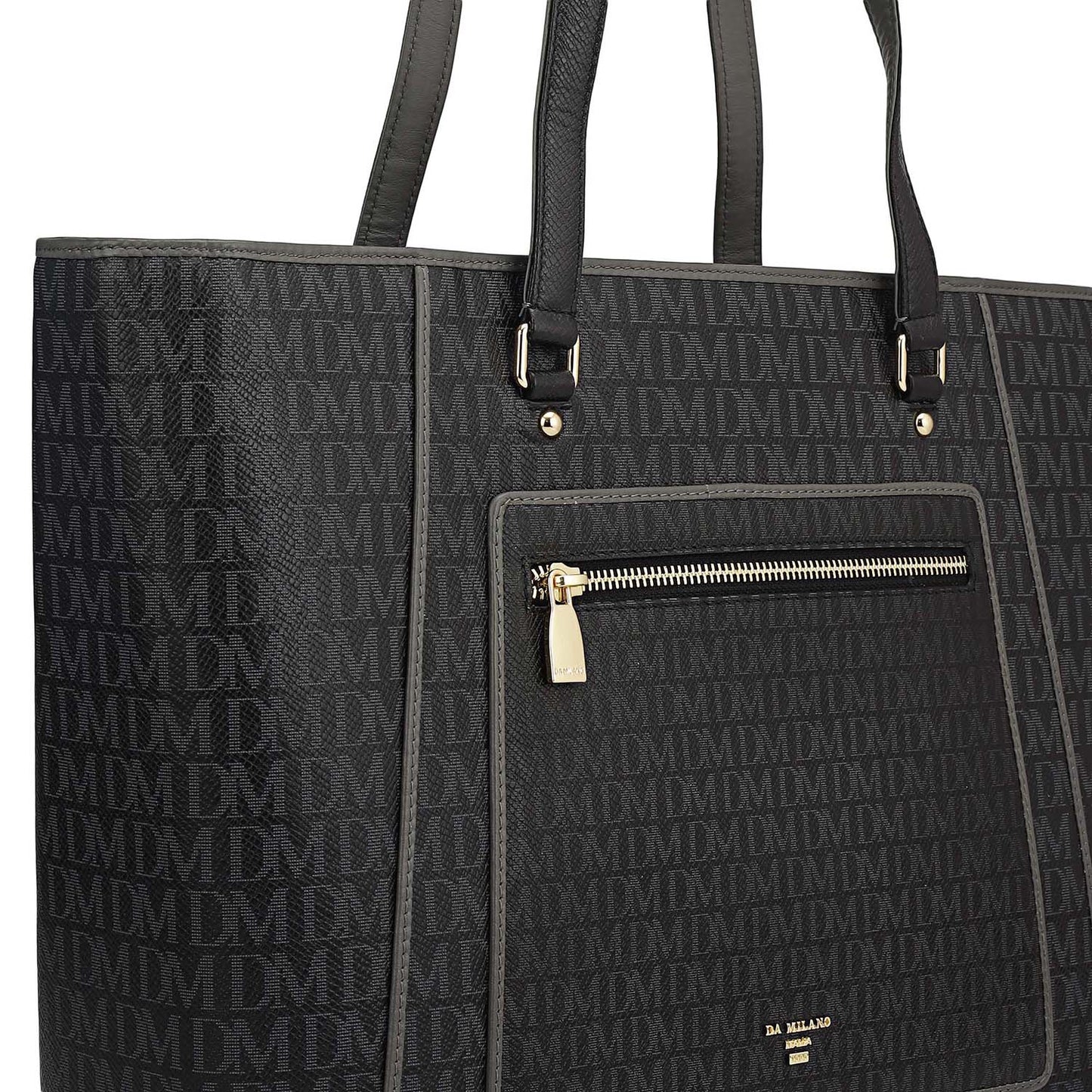 Large Monogram Leather Tote - Black