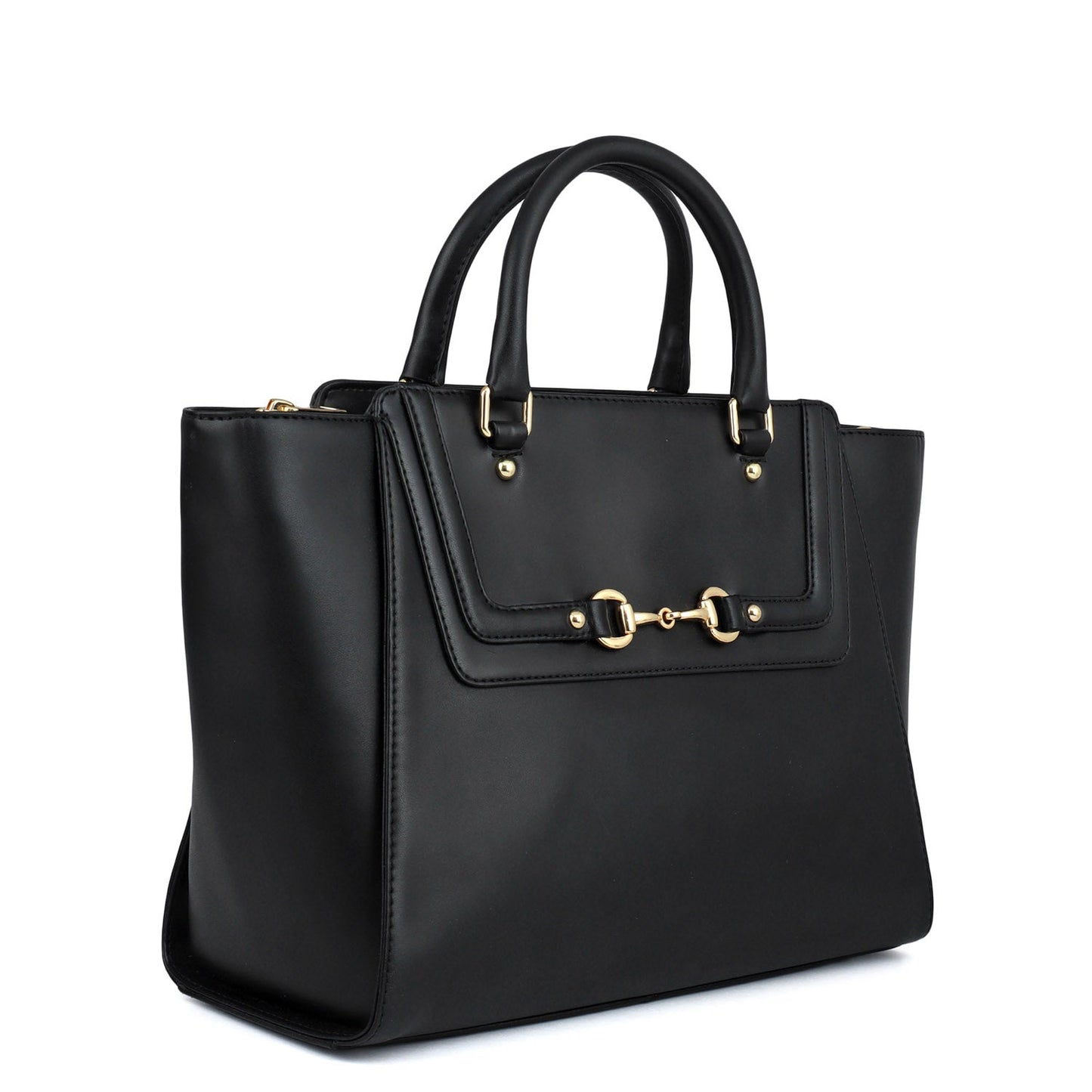 Medium Plain Leather Satchel - Black