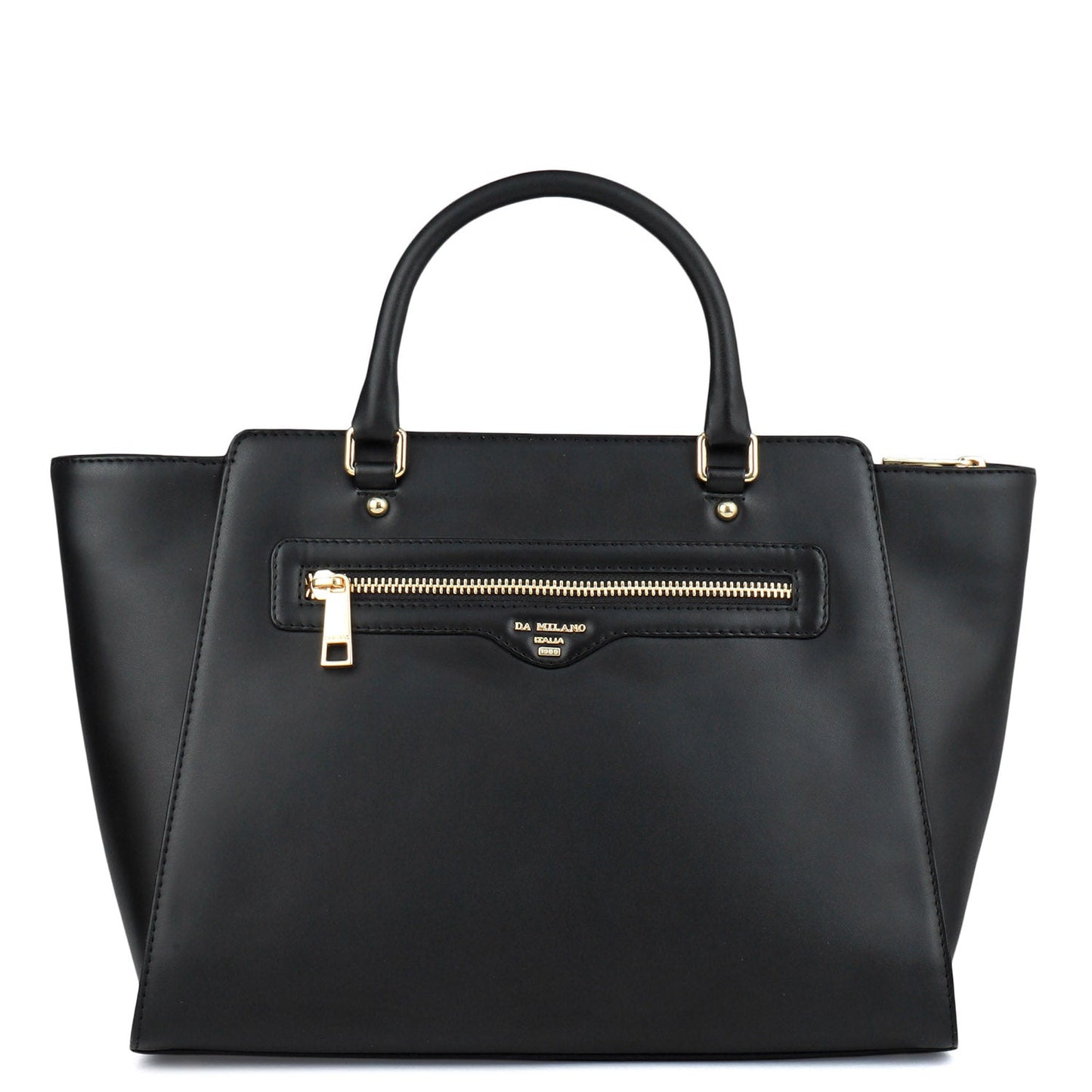 Medium Plain Leather Satchel - Black