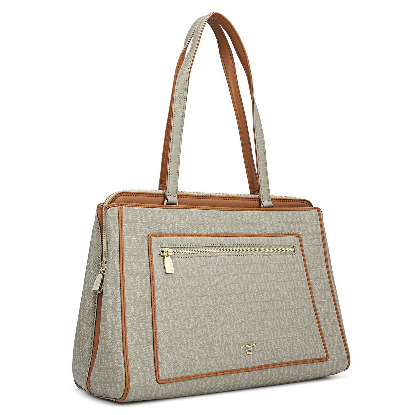 Medium Monogram Leather Shoulder Bag - Stone Grey