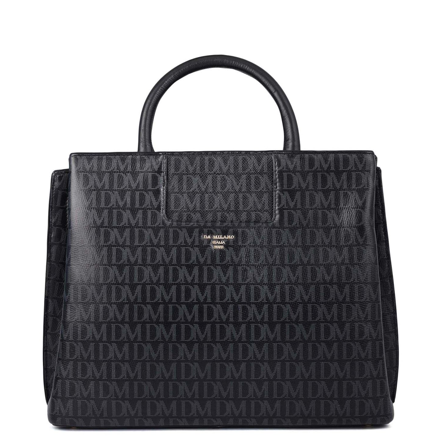 Medium Monogram Leather Satchel - Black